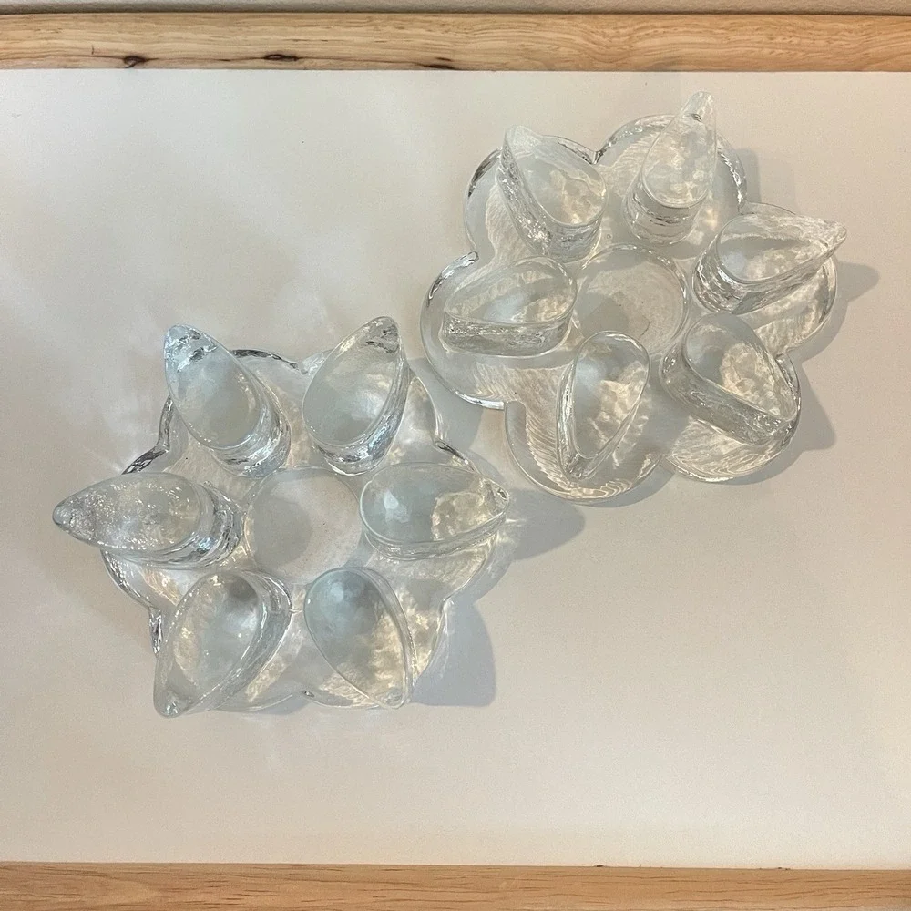 2 Blenko Glass Flower Pedal Tea Light Votive Caldleholder Mid Century Modern Art